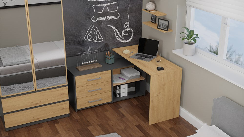 Schreibtisch Edgar Anthrazit/Artisan mit 3 Schubladen 120 cm