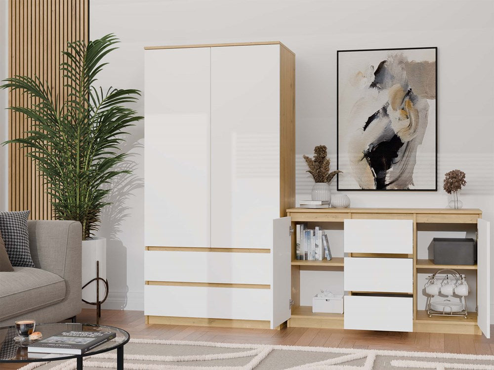 Kommode Malwa 2D3S in Eiche Artisan/Weiß