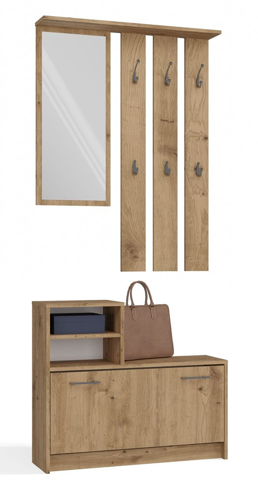 Garderobe Diana | Komplett-Set mit Spiegel, Garderobenpaneel und Schuhschrank Artisan Eiche