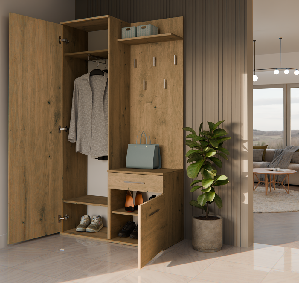 Garderobe UWE Artisan Eiche links mit Spiegel 50 cm