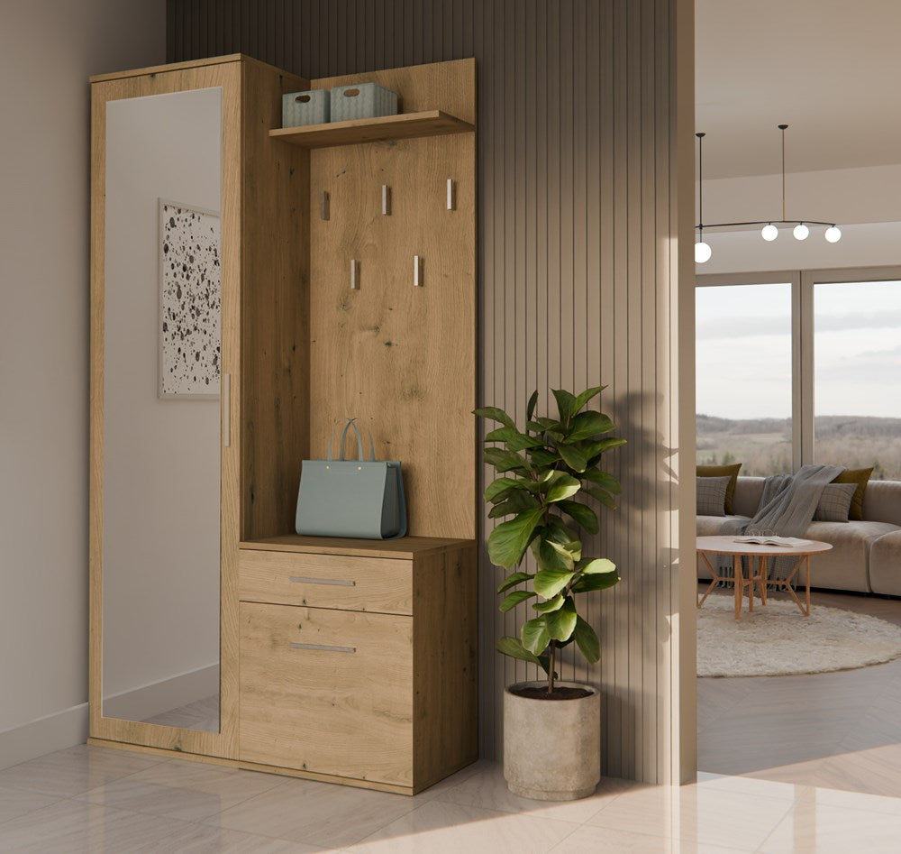 Garderobe UWE Artisan Eiche links mit Spiegel 50 cm