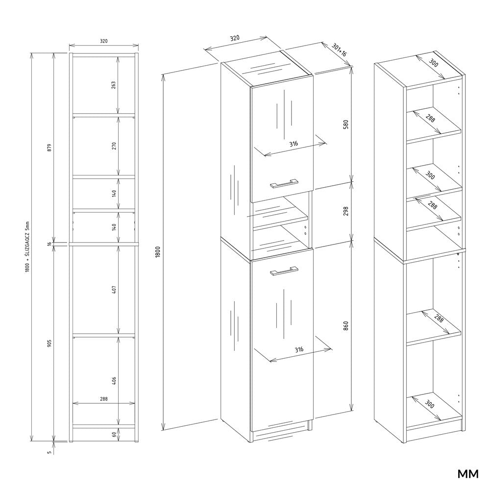 Badezimmerschrank Philipp Kaschmir mit 2 Türen 32 cm breit