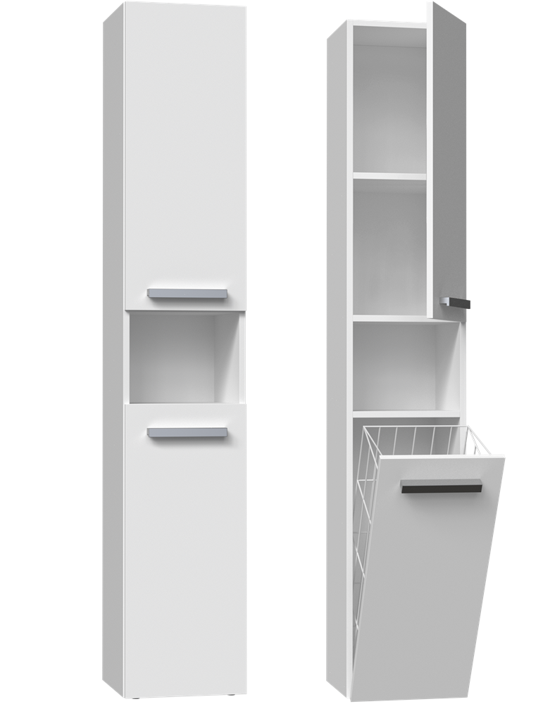 Badezimmerschrank Heinrich Weiß 31 cm breit mit 1 Wäschekorb