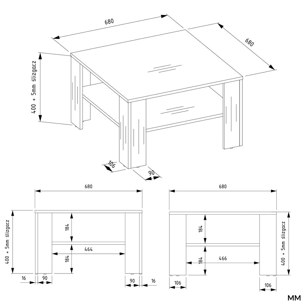 Couchtisch UNO Weiß 68x68