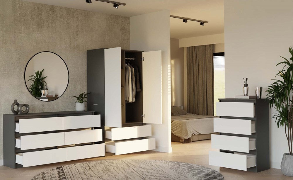 Kleiderschrank Wolfgang Anthrazit/Weiß 90 cm