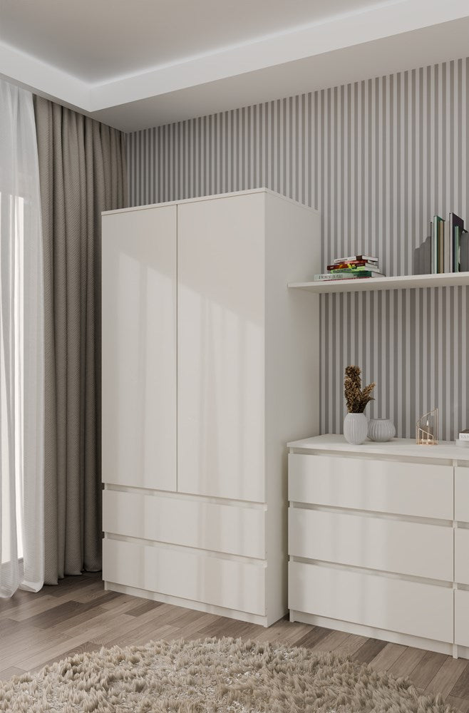 Kleiderschrank Wolfgang Kaschmir mit 2 Schubladen TIP-ON 90 cm