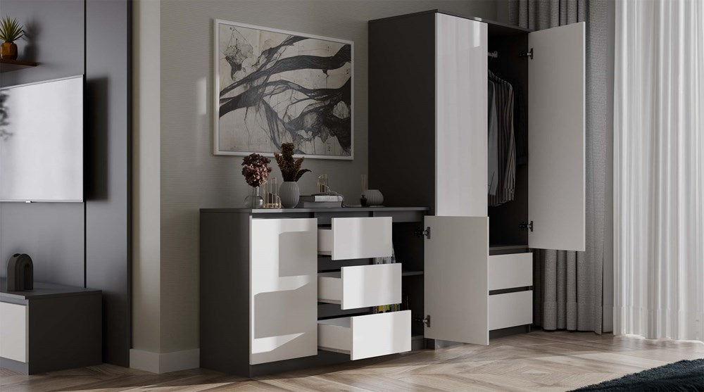 Kleiderschrank Wolfgang Anthrazit/Weiß 90 cm