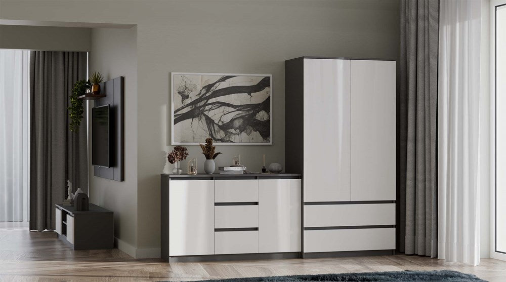Kleiderschrank Wolfgang Anthrazit/Weiß 90 cm