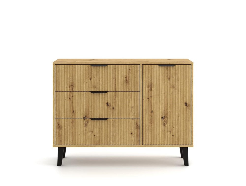 Kommode Olaf Schwarz/Artisan mit 3 Schubladen 110 cm