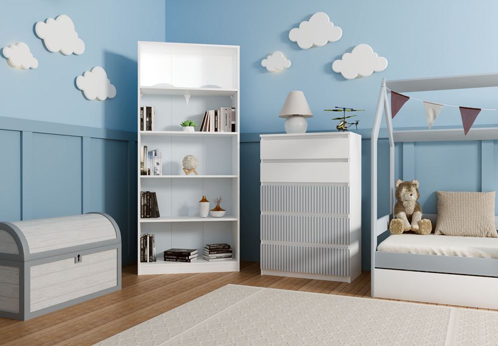 Kommode Wolfgang Blau/Weiß mit 5 Schubladen 70 cm
