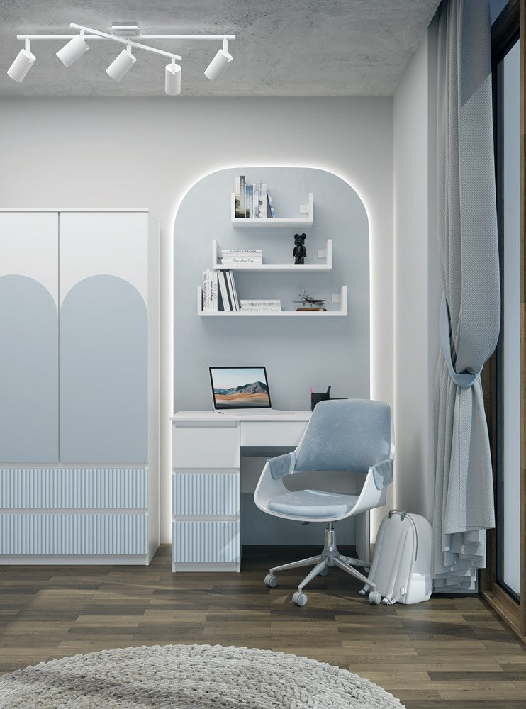 Schreibtisch Gisela Blau/Weiß links 98 cm