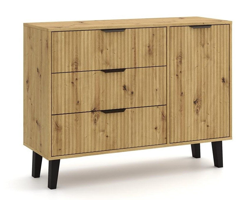 Kommode Olaf Schwarz/Artisan mit 3 Schubladen 110 cm