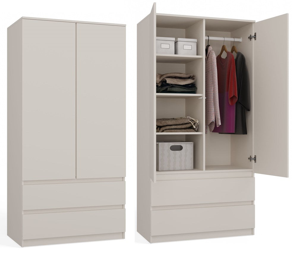 Kleiderschrank Wolfgang Kaschmir mit 2 Schubladen TIP-ON 90 cm