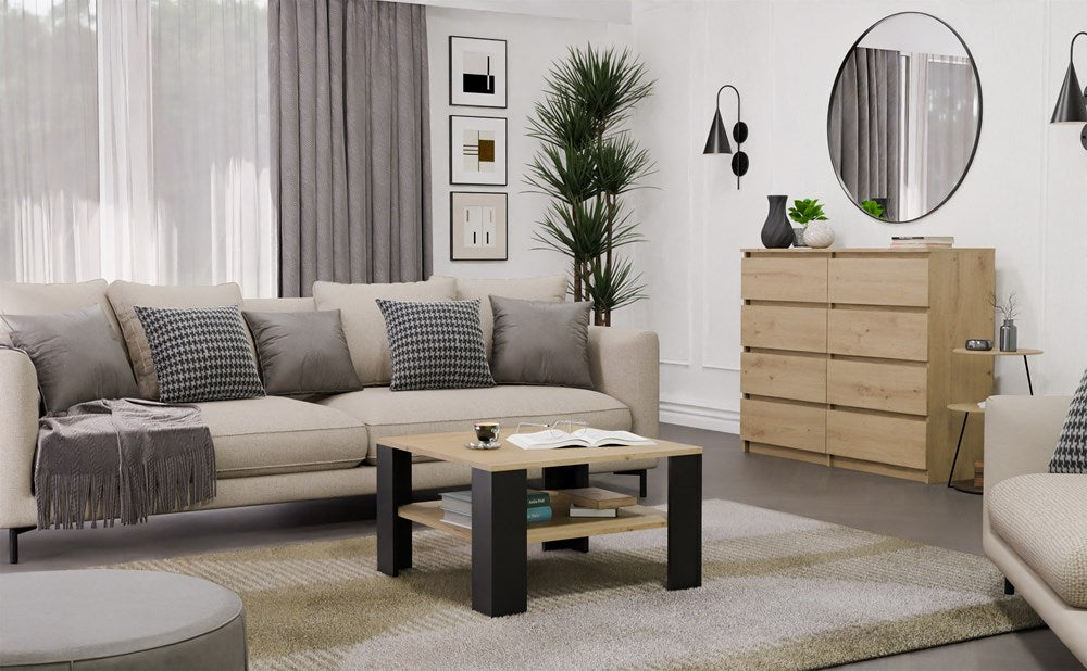 Couchtisch UNO Artisan-Eiche und Schwarz 68x68