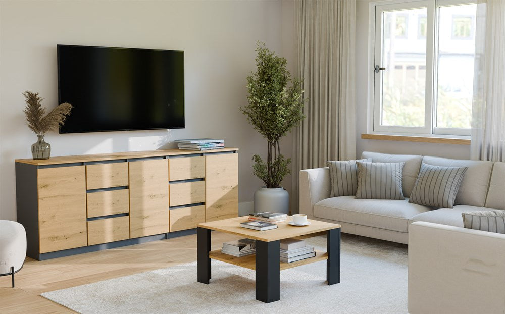 Couchtisch UNO Artisan-Eiche und Schwarz 68x68