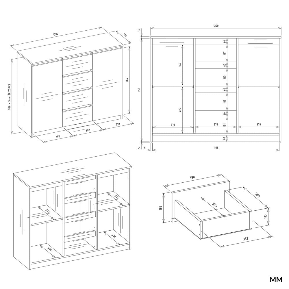 Kommode Wolfgang Kaschmir 120 cm