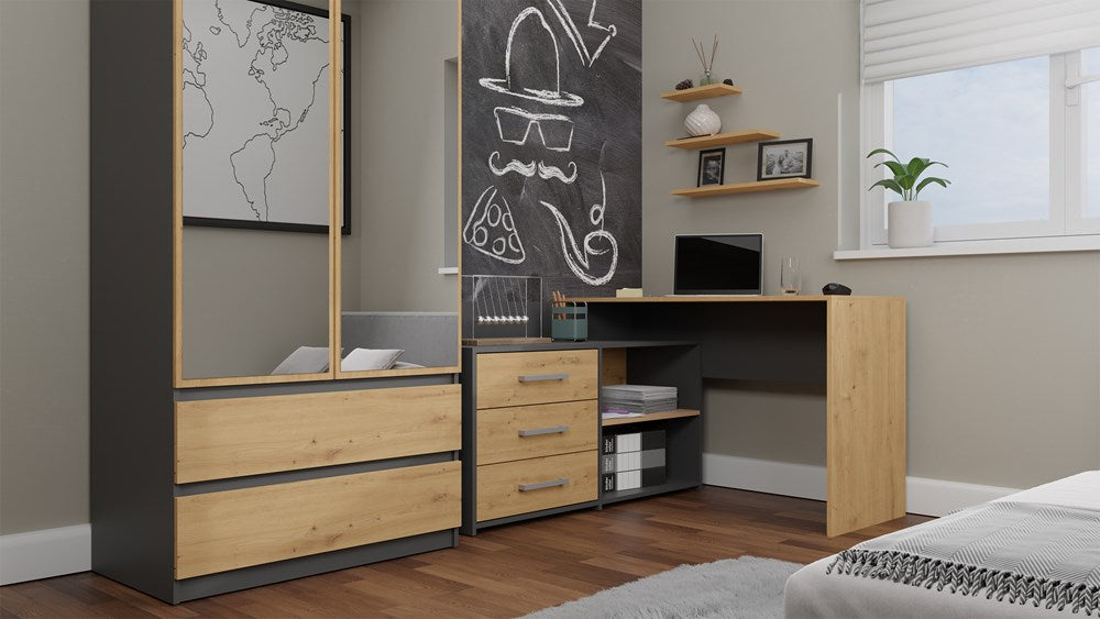 Schreibtisch Edgar Anthrazit/Artisan mit 3 Schubladen 120 cm