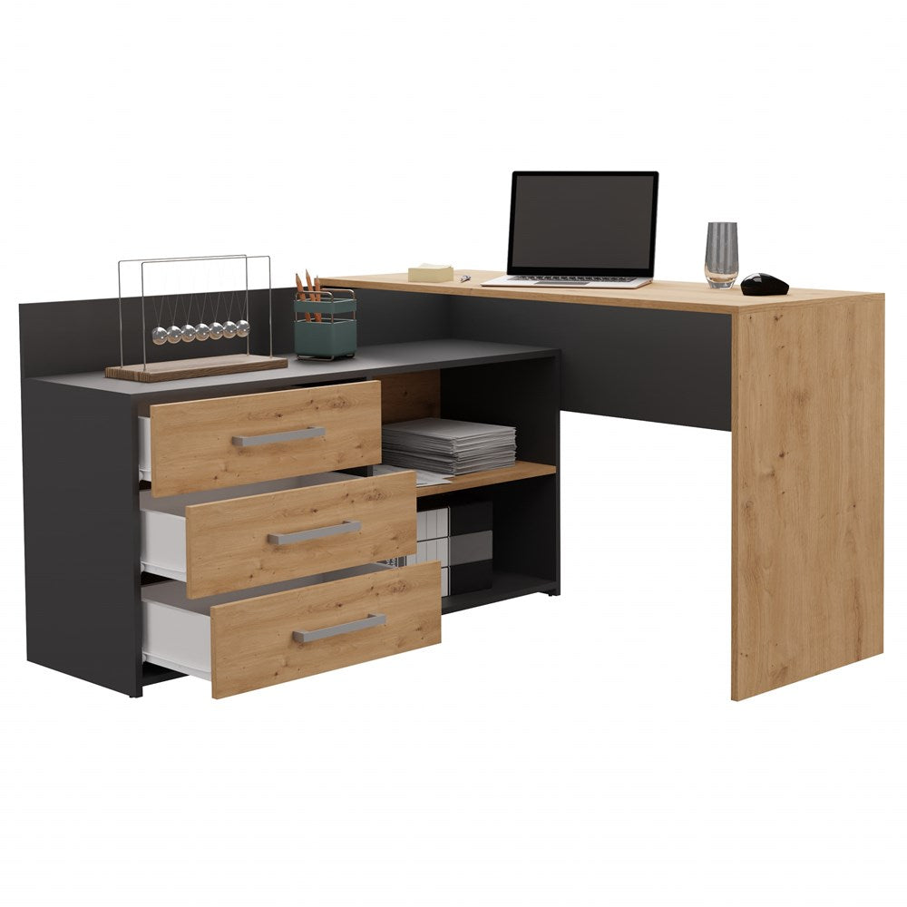Schreibtisch Edgar Anthrazit/Artisan mit 3 Schubladen 120 cm
