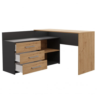 Schreibtisch Edgar Anthrazit/Artisan mit 3 Schubladen 120 cm