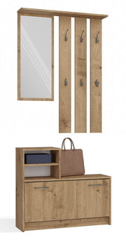 Garderobe Diana | Komplett-Set mit Spiegel, Garderobenpaneel und Schuhschrank Artisan Eiche