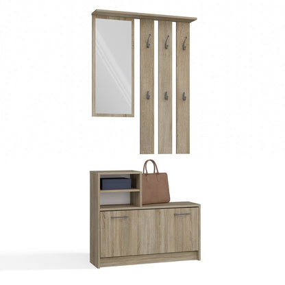 Garderobe Diana | Komplett-Set mit Spiegel, Garderobenpaneel und Schuhschrank Sonoma Eiche