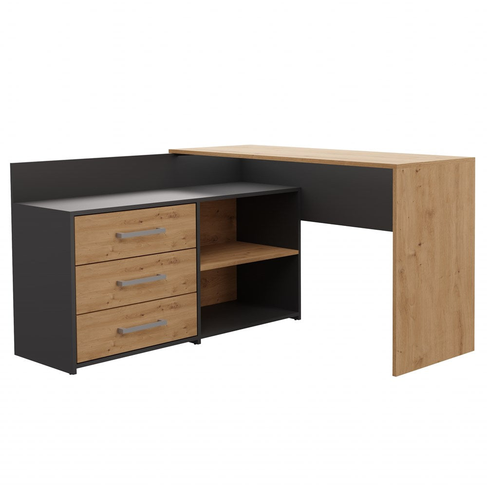 Schreibtisch Edgar Anthrazit/Artisan mit 3 Schubladen 120 cm