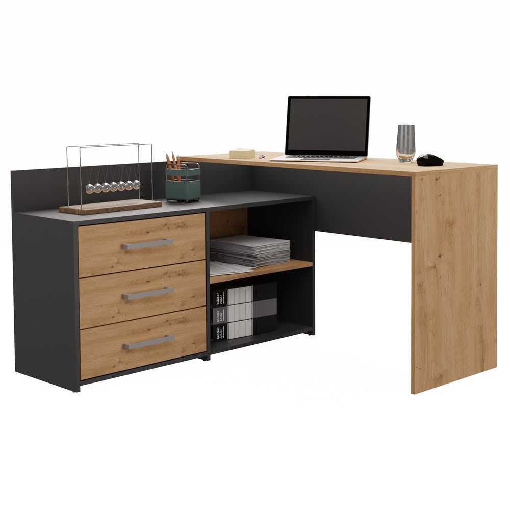 Schreibtisch Edgar Anthrazit/Artisan mit 3 Schubladen 120 cm