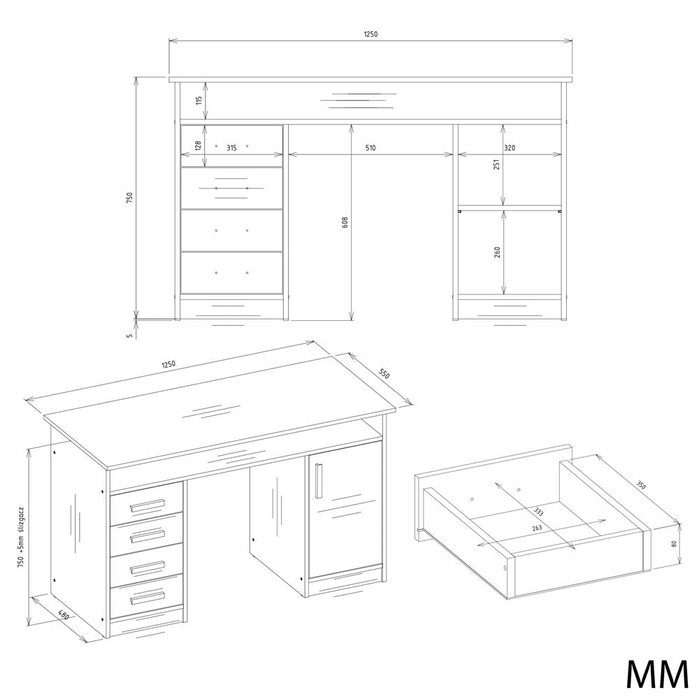 Schreibtisch UTE Anthrazit/Artisan 125 cm