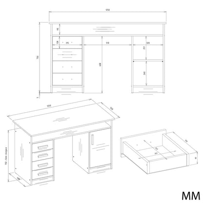 Schreibtisch UTE Anthrazit/Artisan 125 cm