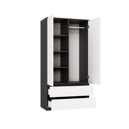 Kleiderschrank Wolfgang Anthrazit/Weiß 90 cm