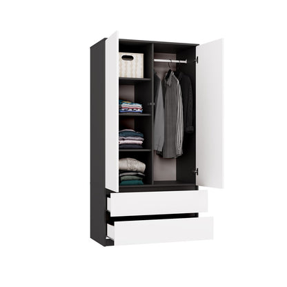 Kleiderschrank Wolfgang Anthrazit/Weiß 90 cm