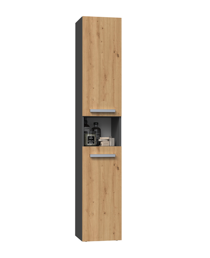 Badezimmerschrank Heinrich Anthrazit/Artisan-Eiche mit Wäschekorb 31 cm breit