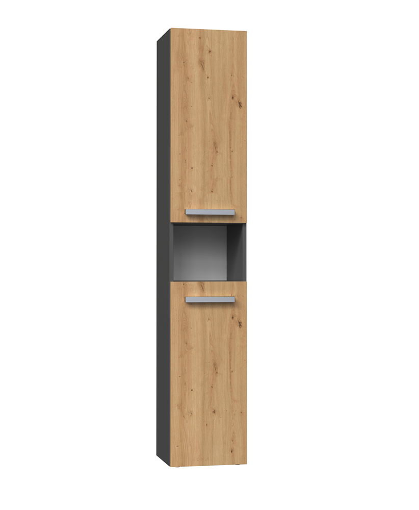 Badezimmerschrank Heinrich Anthrazit/Artisan-Eiche mit Wäschekorb 31 cm breit