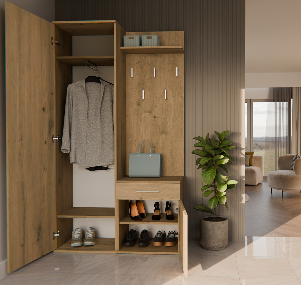 Garderobe UWE Artisan Eiche links mit Spiegel 50 cm