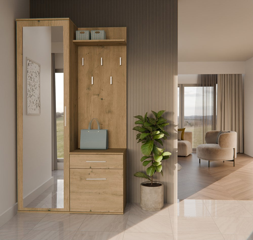 Garderobe UWE Artisan Eiche links mit Spiegel 50 cm