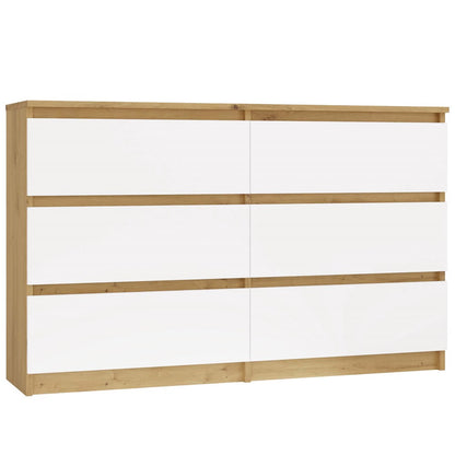 Kommode WOLFGANG Weiß/Artisan 120 cm mit 6 Schubladen
