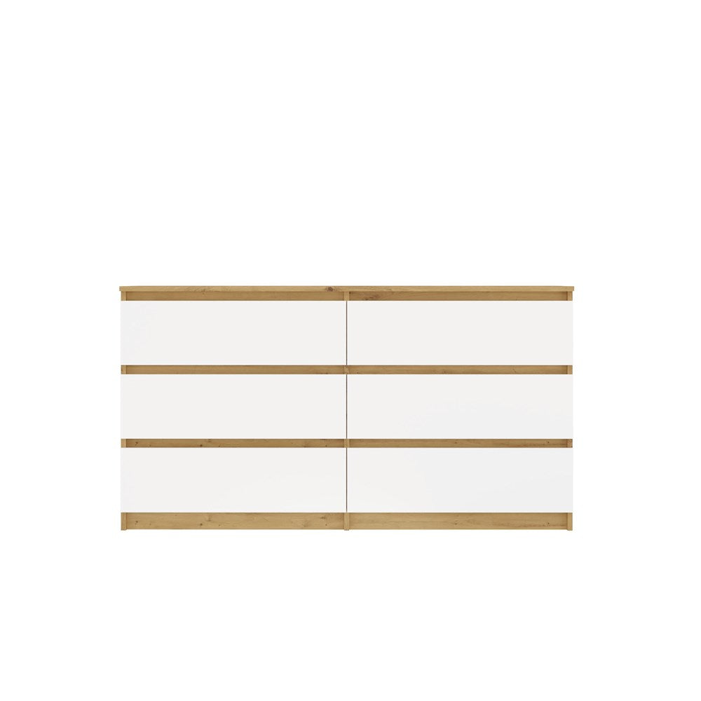 Kommode WOLFGANG Weiß/Artisan 138 cm mit 6 Schubladen