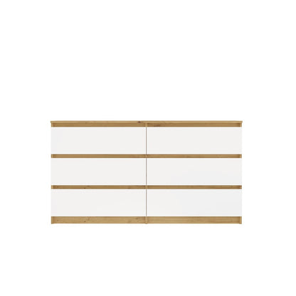 Kommode WOLFGANG Weiß/Artisan 138 cm mit 6 Schubladen