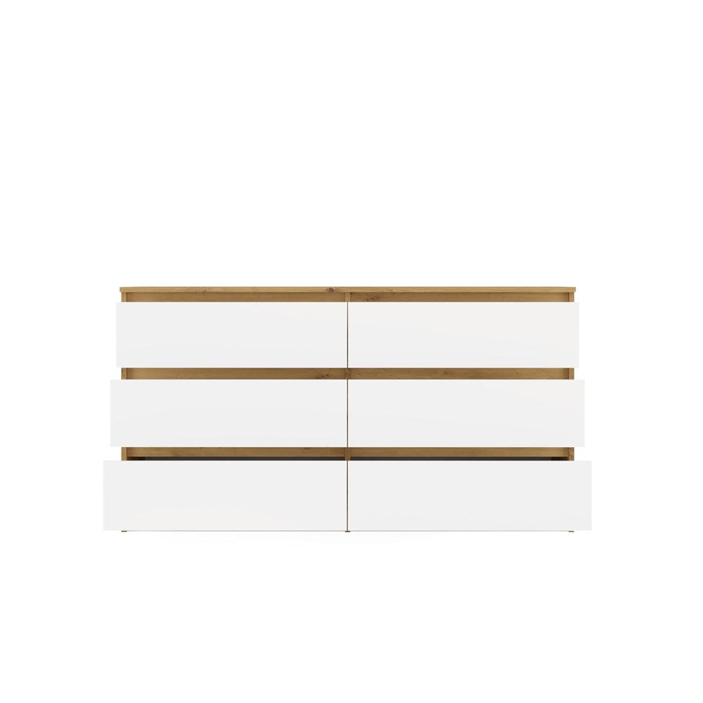 Kommode WOLFGANG Weiß/Artisan 138 cm mit 6 Schubladen