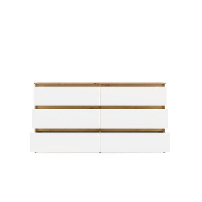 Kommode WOLFGANG Weiß/Artisan 138 cm mit 6 Schubladen