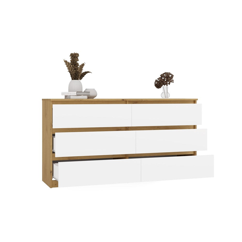Kommode WOLFGANG Weiß/Artisan 138 cm mit 6 Schubladen