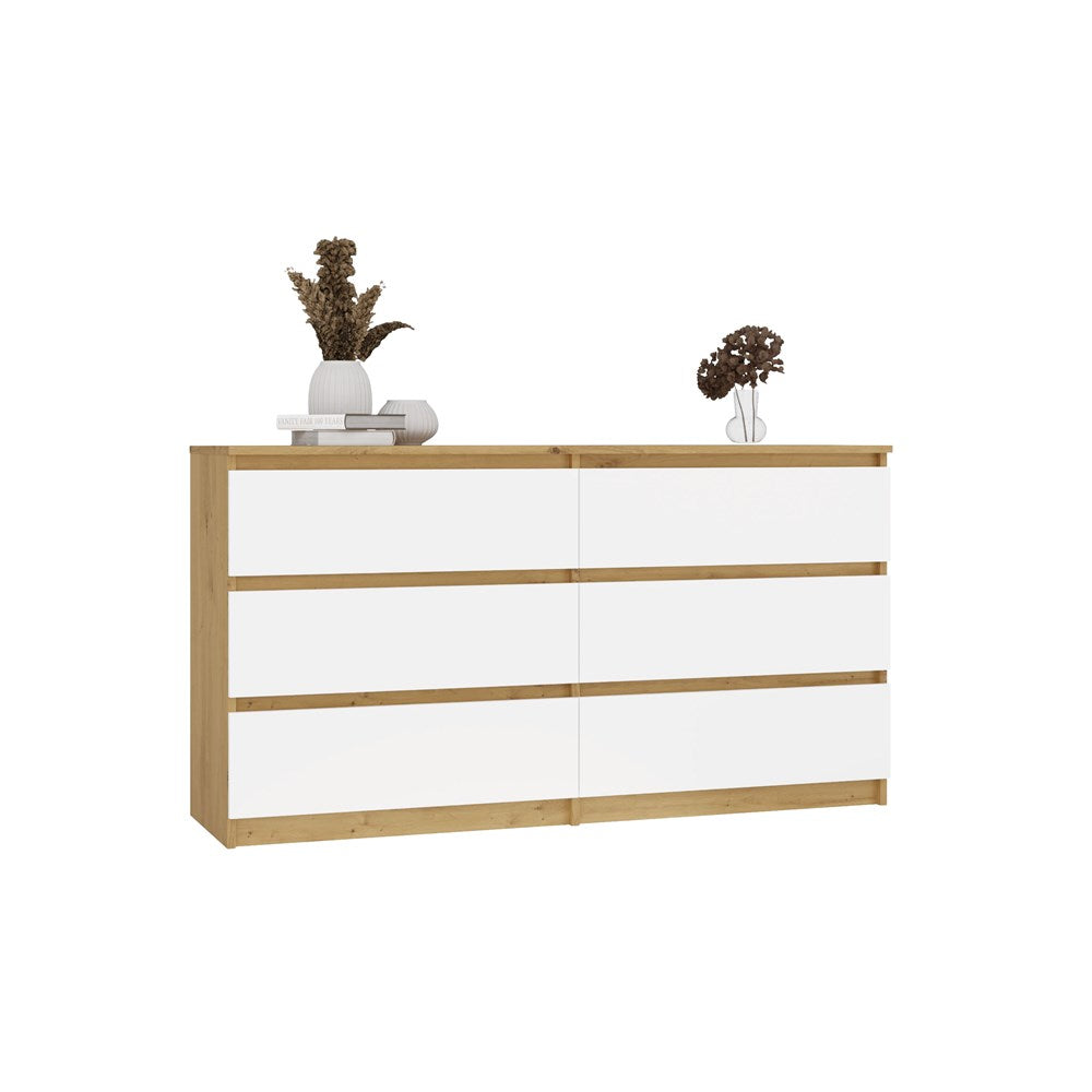 Kommode WOLFGANG Weiß/Artisan 138 cm mit 6 Schubladen