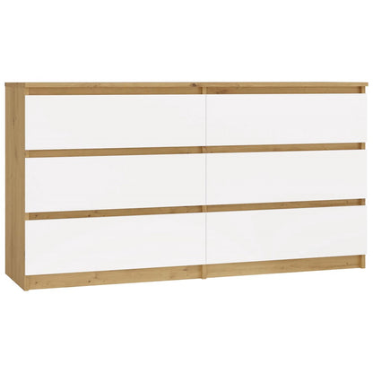 Kommode WOLFGANG Weiß/Artisan 138 cm mit 6 Schubladen