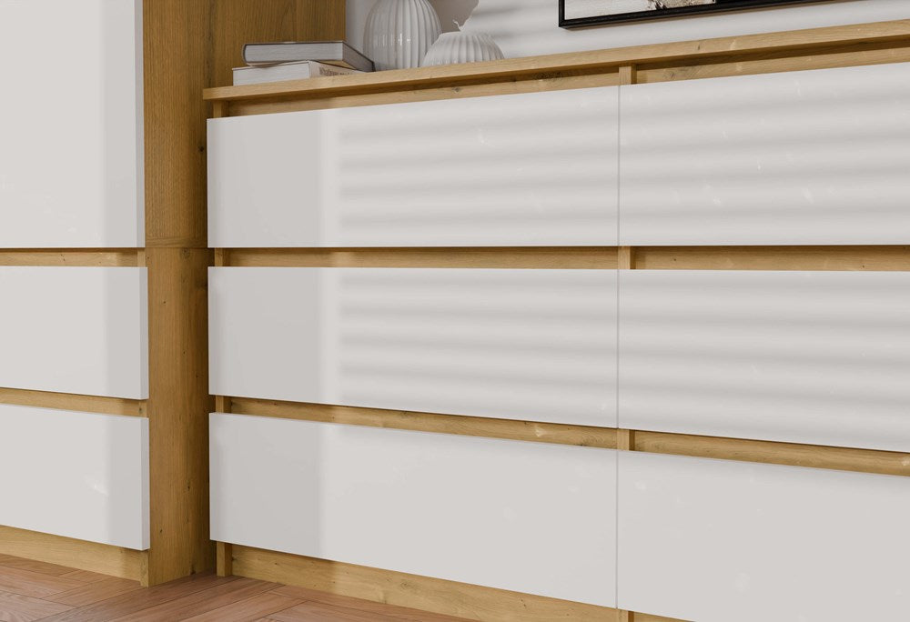 Kommode WOLFGANG Weiß/Artisan 138 cm mit 6 Schubladen