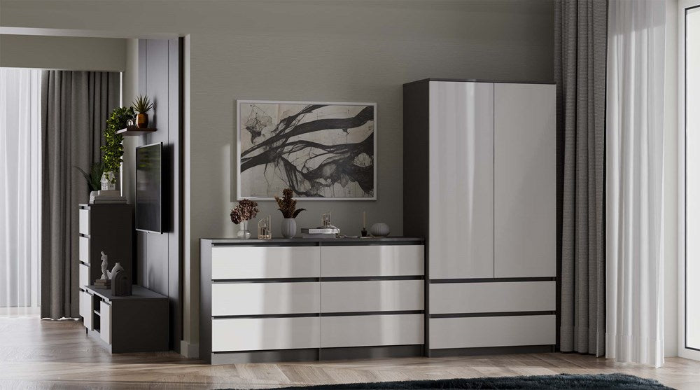 Kleiderschrank Wolfgang Anthrazit/Weiß 90 cm