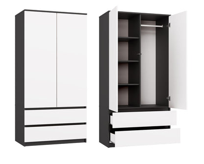 Kleiderschrank Wolfgang Anthrazit/Weiß 90 cm