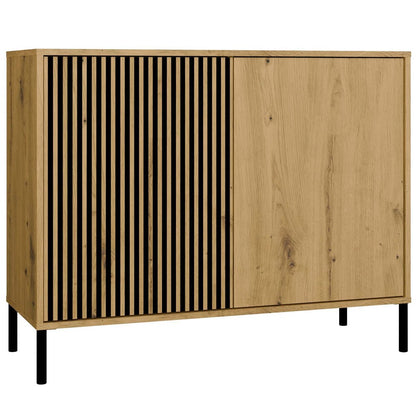 Kommode KAMARO 2D Slim Eiche Artisan/Schwarz mit geriffelter Front