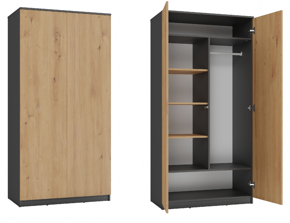 Kleiderschrank Wolfgang Anthrazit/Artisan TIP-ON 90 cm
