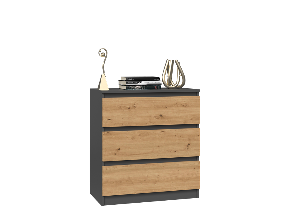 Kommode Wolfgang Anthrazit/Artisan mit 3 Schubladen 70 cm