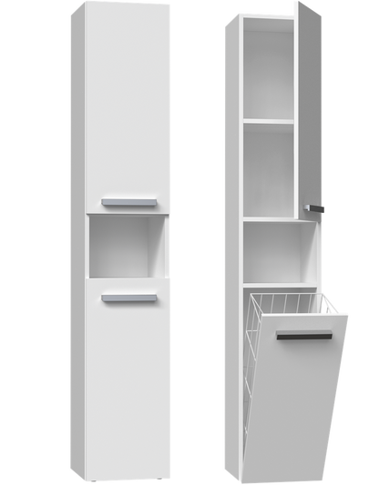 Badezimmerschrank Heinrich Weiß 31 cm breit mit 1 Wäschekorb